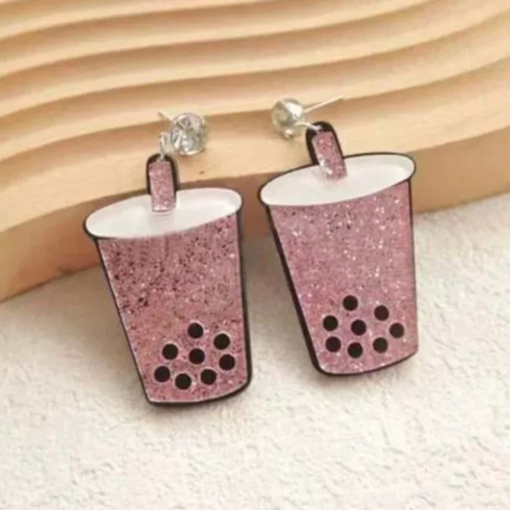 ⭐️❤️FREE Coffee Drink Boba Snack Sparkle Shiny Artsy Girly Rhinestone Earrings